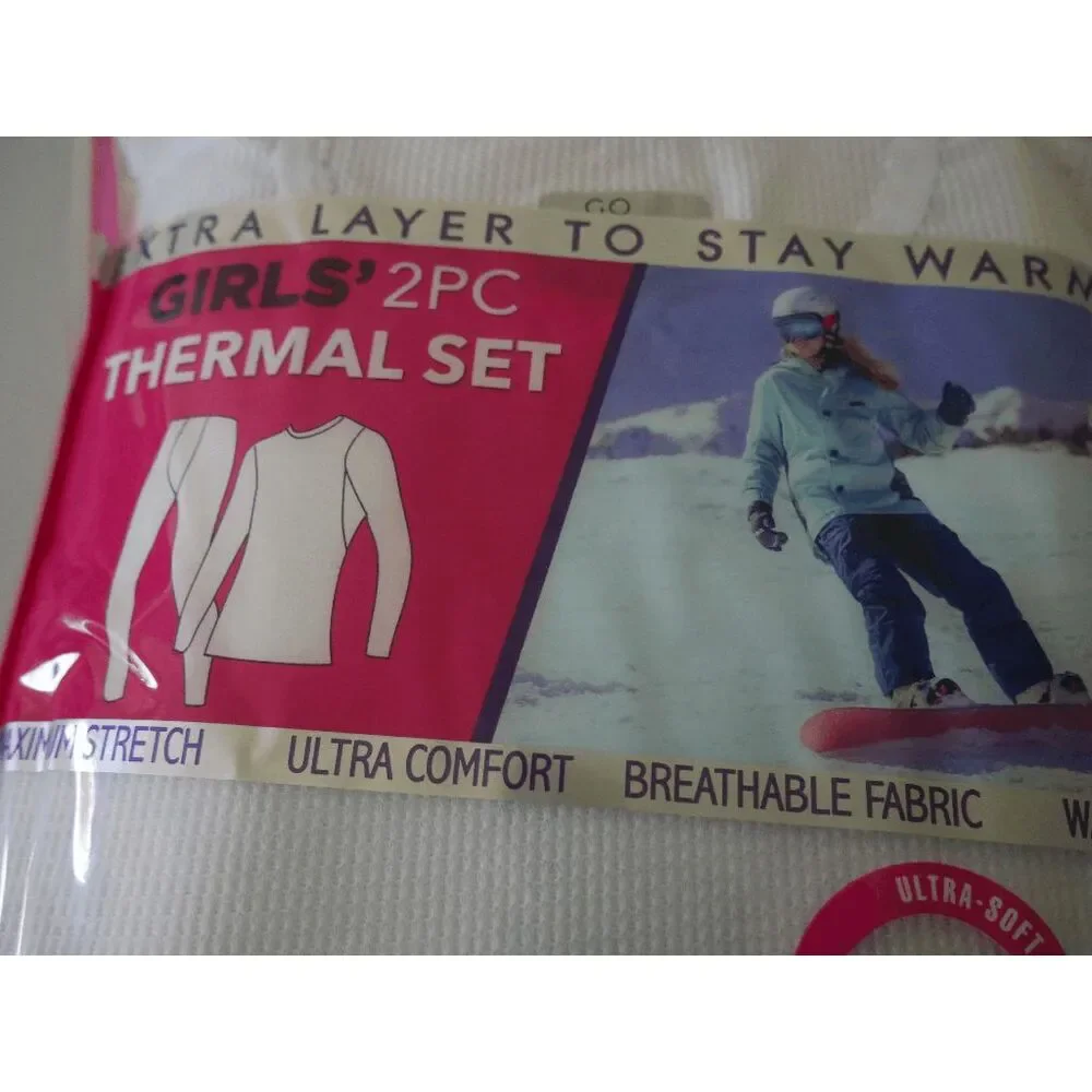 GO UNDER Girls 2PC Thermal Set WHITE Base Layer Ultra-Soft Size M 7/8
